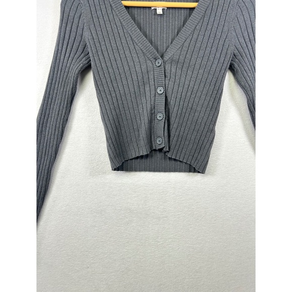 Aerie Ribbed Cropped Cardigan Gray Long Sleeve V‎ Neck Button Up XS - Picture 4 of 8